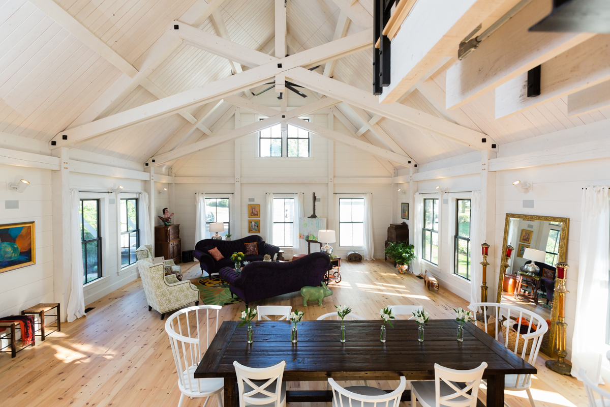 Rough-sawn and white wash finished Douglas fir timbers in this Boston home. Photo: Meghann Gregory Photography.