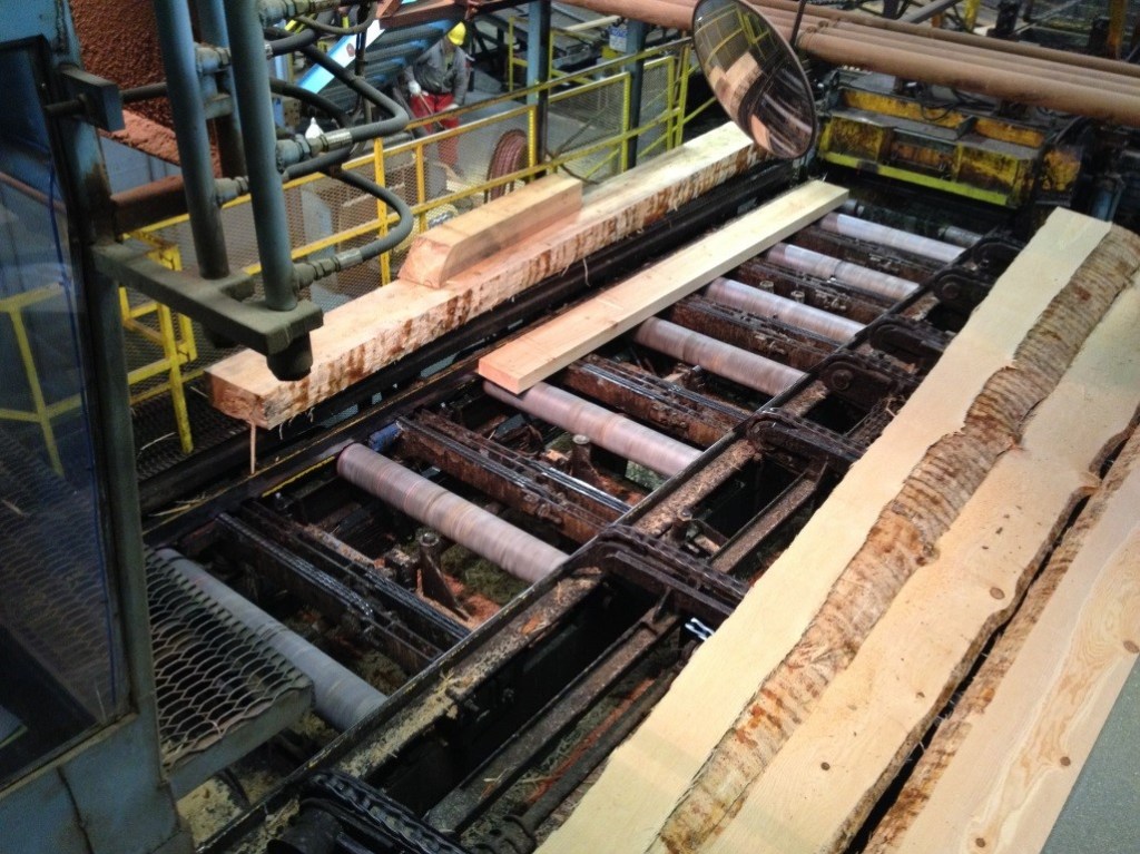 Once de-barked and bucked to length it is on the rig for processing.