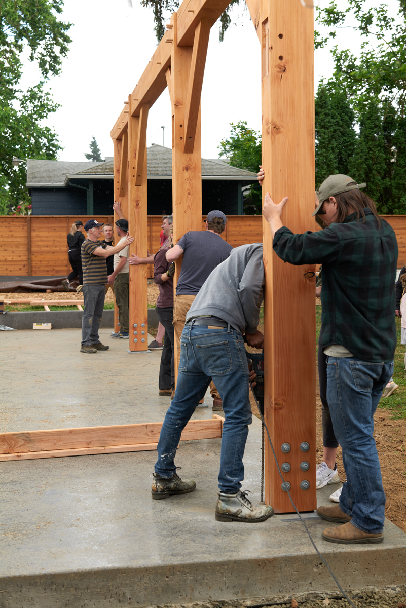Timber Frame Pavilion Portland Oregon—Community Raising—New Energy Works