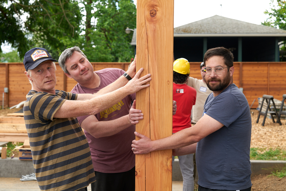Timber Frame Pavilion Portland Oregon—Community Raising—New Energy Works