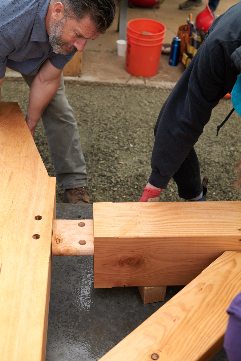 Timber Frame Pavilion Portland Oregon—Community Raising—New Energy Works