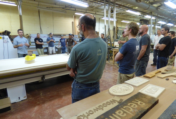Many of the New Energy Works team members have taken the short trip from Farmington to Shortsville to see the CNC in action.