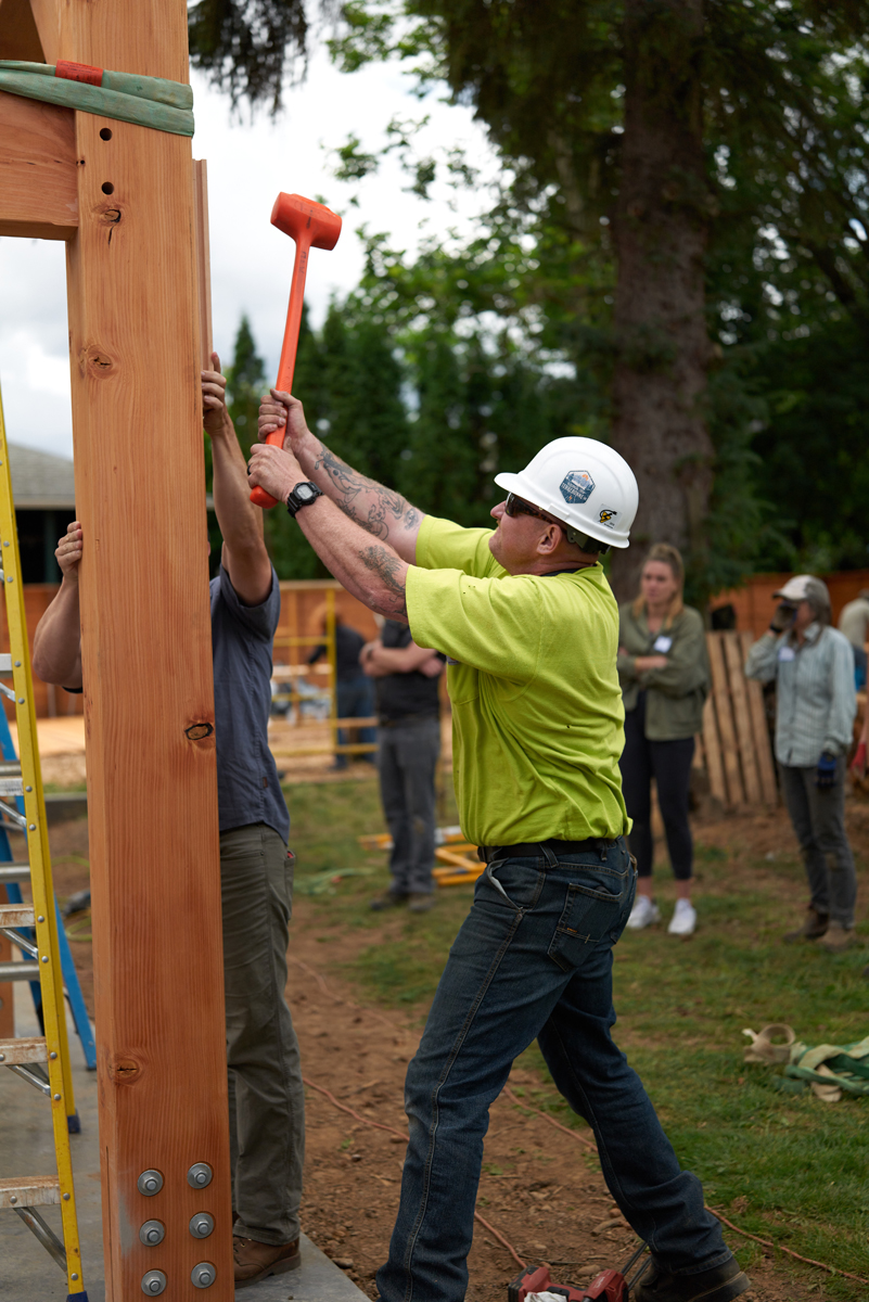 Timber Frame Pavilion Portland Oregon—Community Raising—New Energy Works