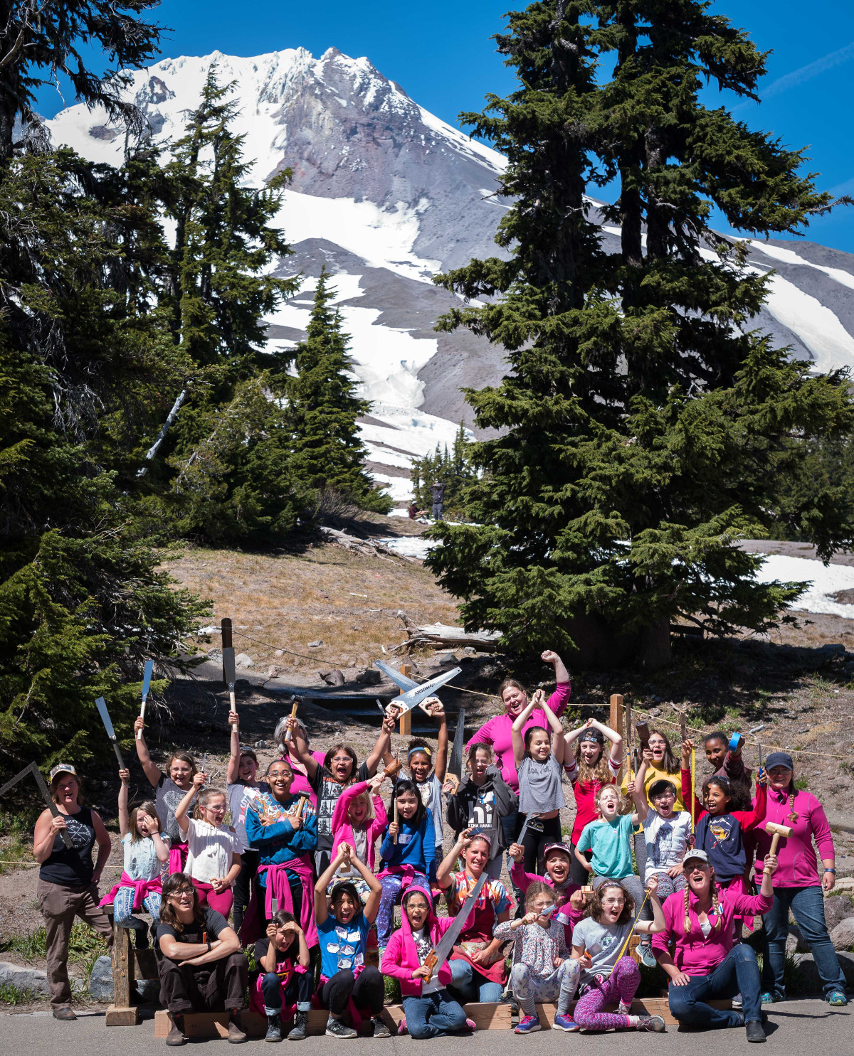 Girls Build: 8 to 14-year-old girls worked with numerous craftspeople on Saturday to create picnic benches.