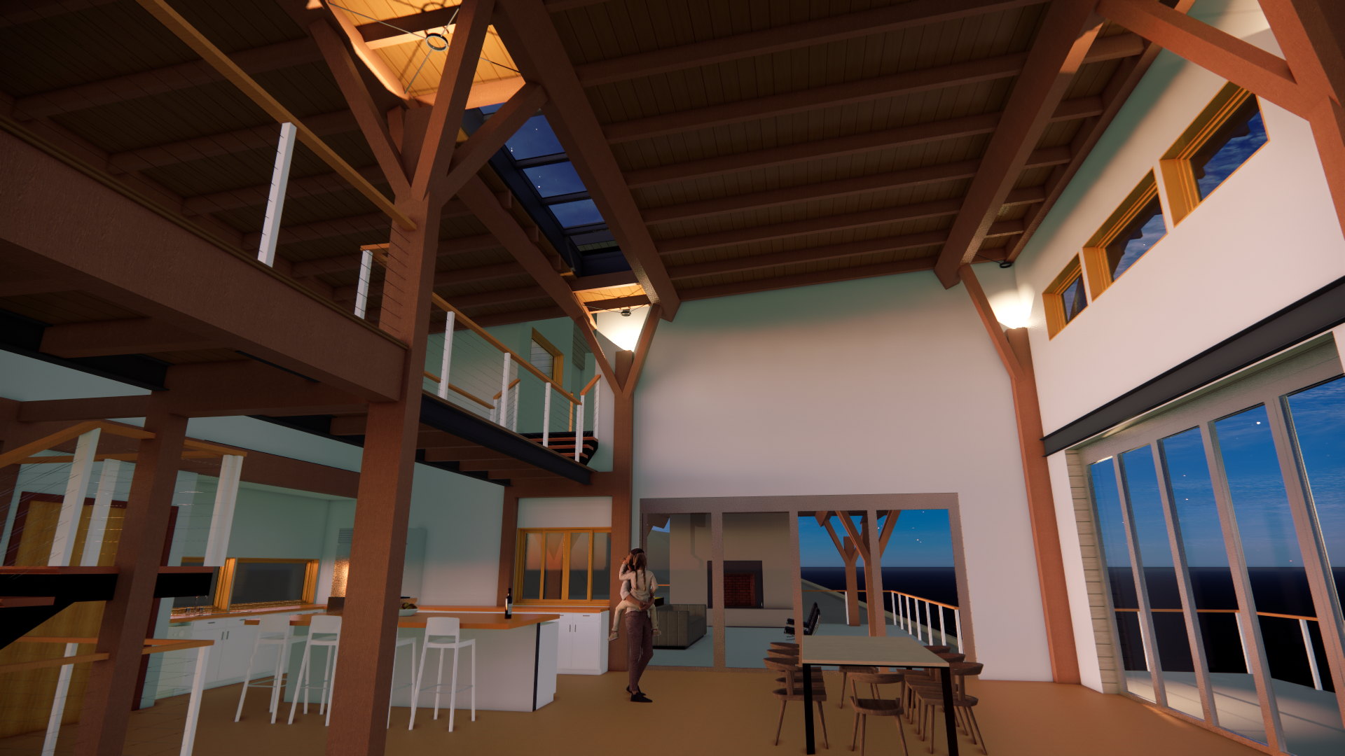 Timber frame home rendering interior living areas colorado