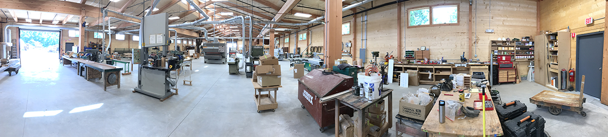 A full panorama of the NEWwoodworks half of our new CLT building. They should be making dust in the next few weeks.