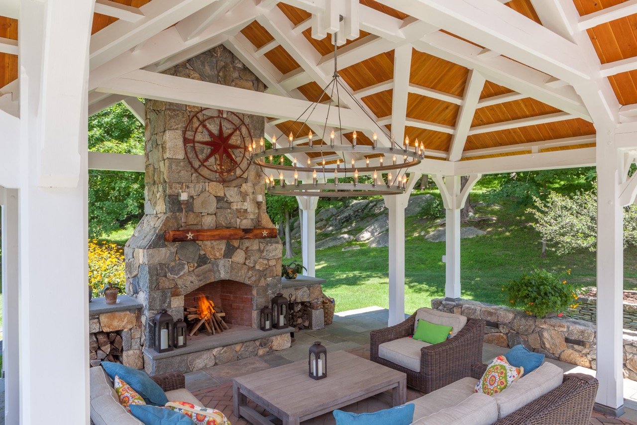 Douglas fir timbers, painted white to match a nearby trellis in this outdoor living space. Photo: Alon Konnel.