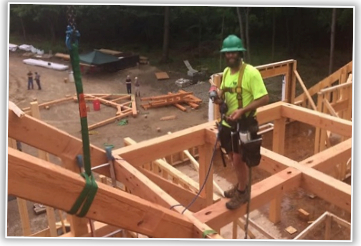 Thanks to Mike W, Timber Frame Champion on this project, for sharing his comments, leadership, and skills.
