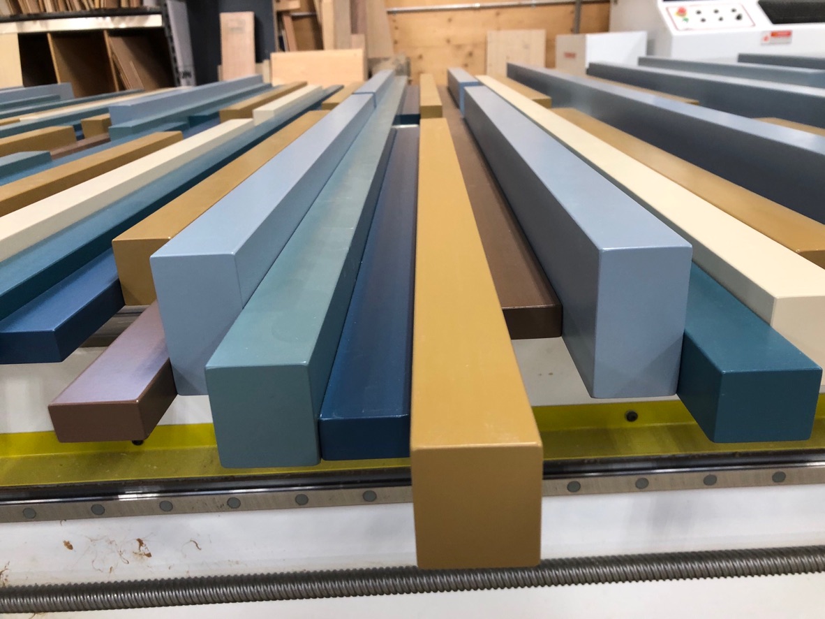 NEWwoodworks fine woodworking custom made colorful slats art installation