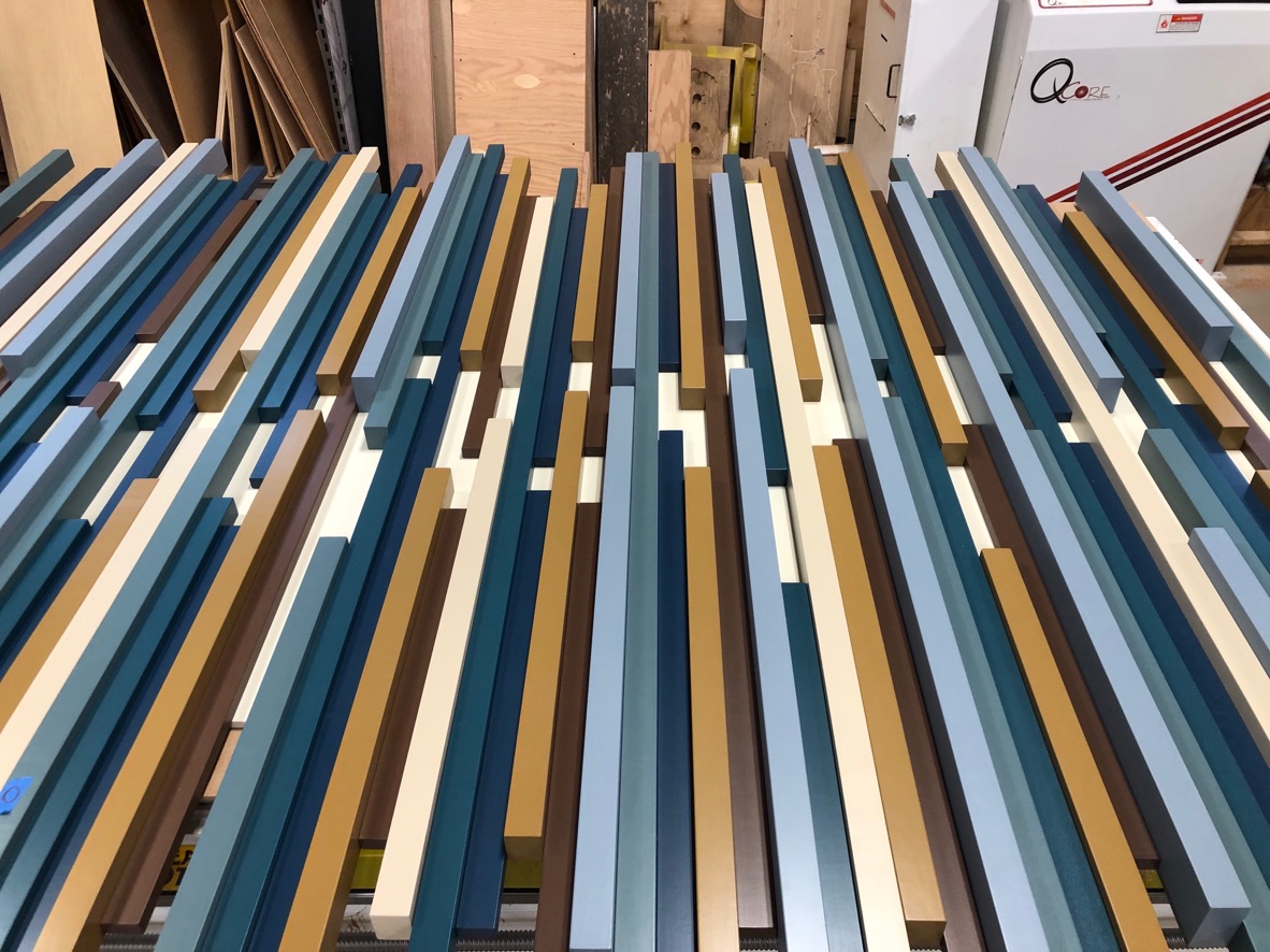 NEWwoodworks fine woodworking custom made colorful slats art installation