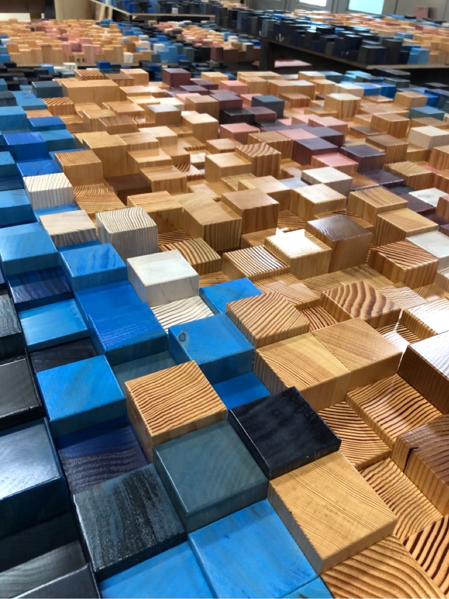 NEWwoodworks fine woodworking custom made colorful endblock art installation