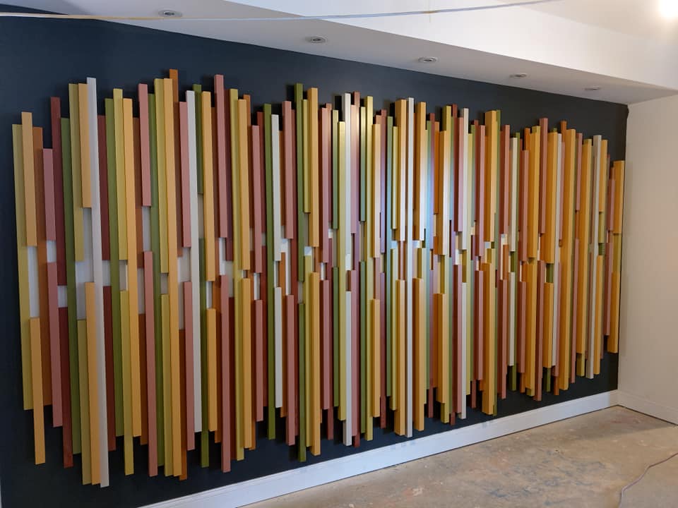 NEWwoodworks fine woodworking custom made colorful slats art installation