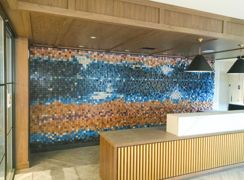 NEWwoodworks fine woodworking custom made colorful endblock art installation