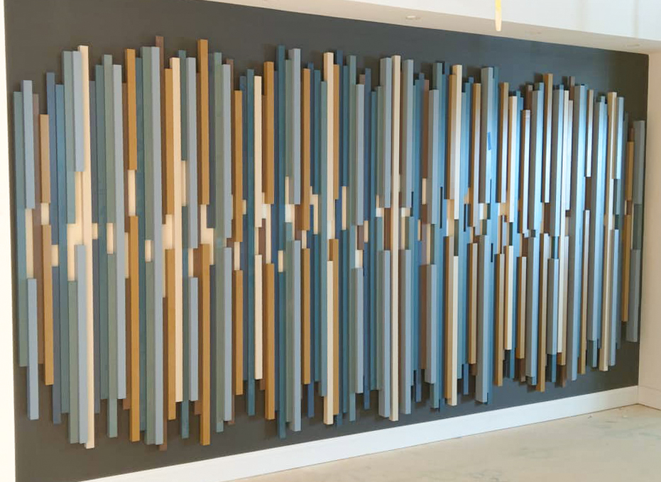 NEWwoodworks fine woodworking custom made colorful slats art installation