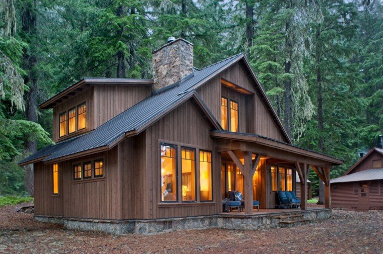 The “replacement” cabin was required to maintain the same footprint/foundation area as the original structure and could not exceed 1200 sq ft on the ground level or 600 sq ft in the loft, according to the US Forest Service. Photo (c) Loren Nelson Photography.