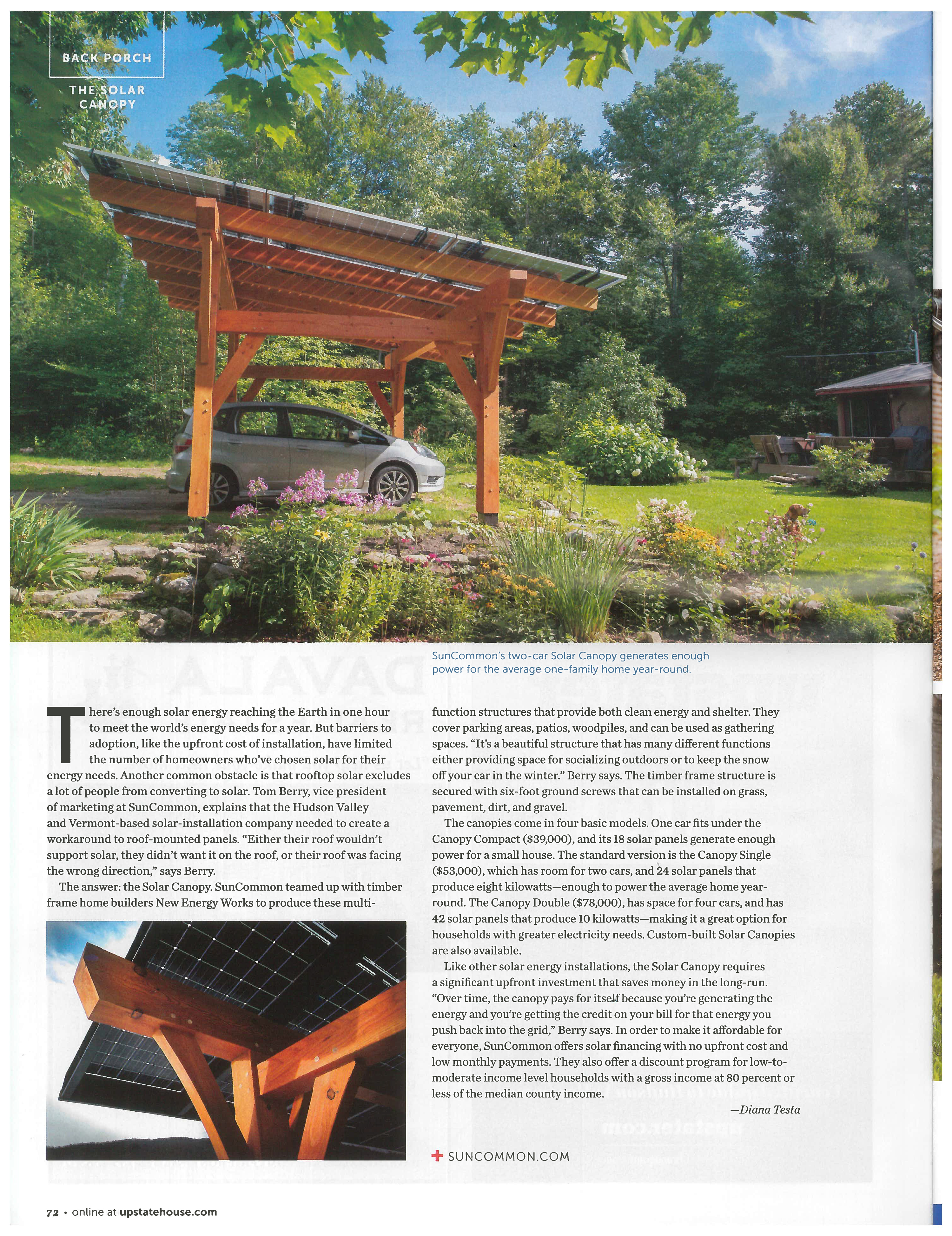 Timbered Solar Canopy with SunCommon and New Energy Works featured in Upstate House Summer 2021