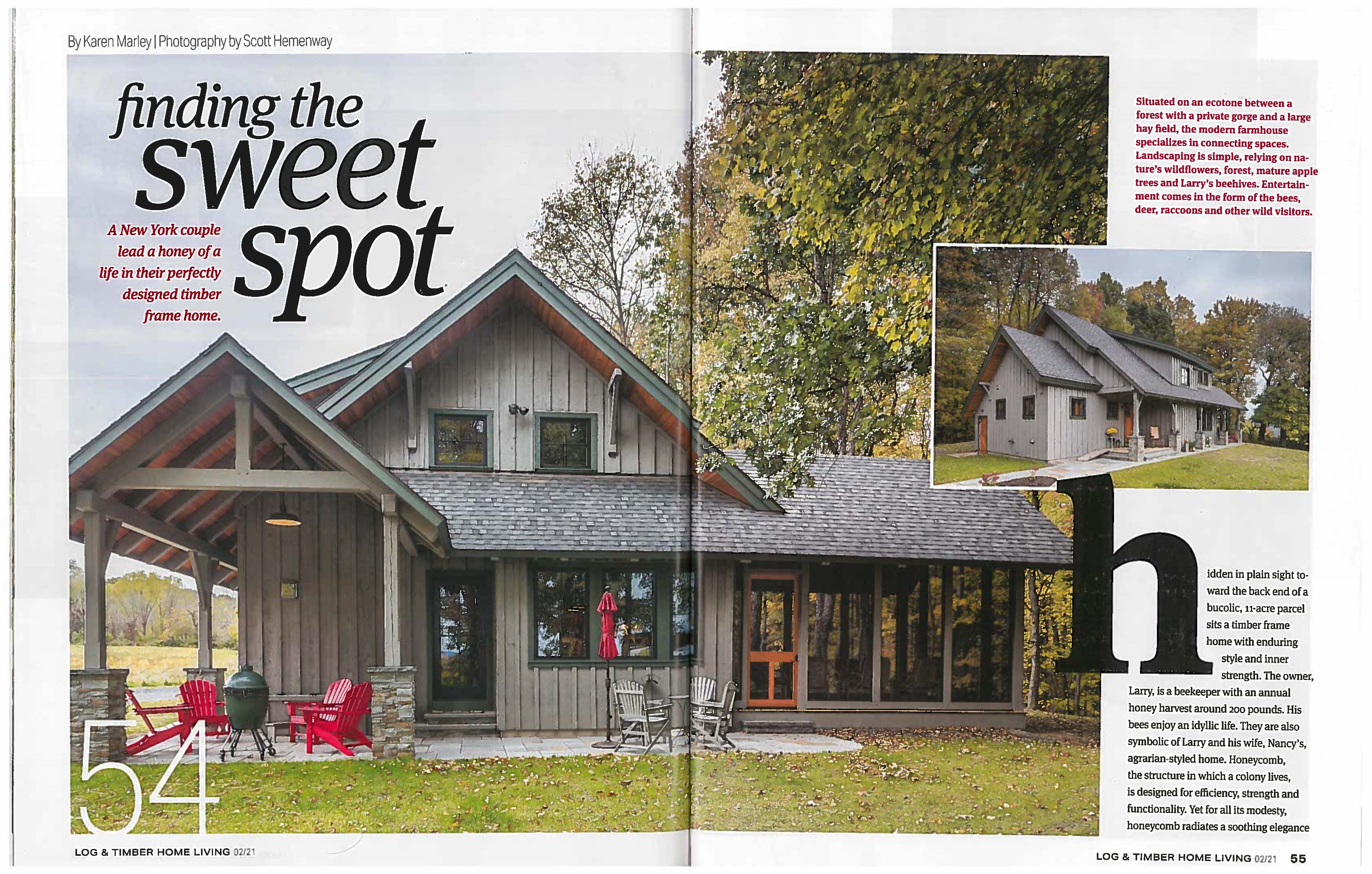 Click here for a PDF download of “Finding the Sweet Spot", Log & Timber Living Jan/Feb 2021
