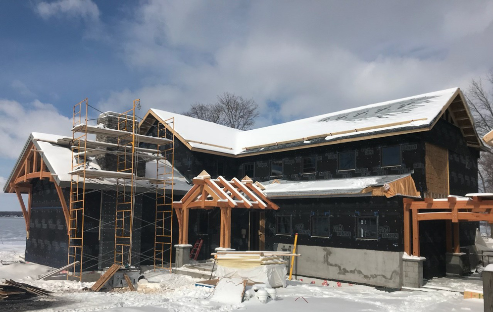The enclosure on the Allen’s Point project on Cayuga Lake in New York is nearing completion. Next up: interior details and finalized decor.