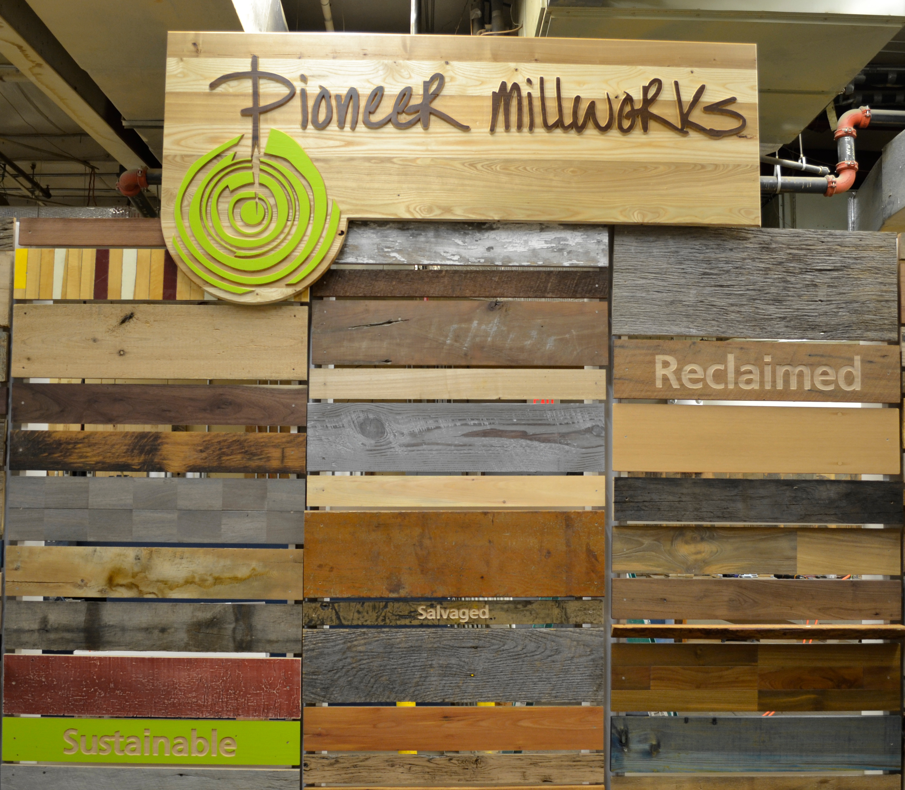 NEWwoodworks CNC’d a logo and board pieces for the newest tradeshow booth for our sister company, Pioneer Millworks.