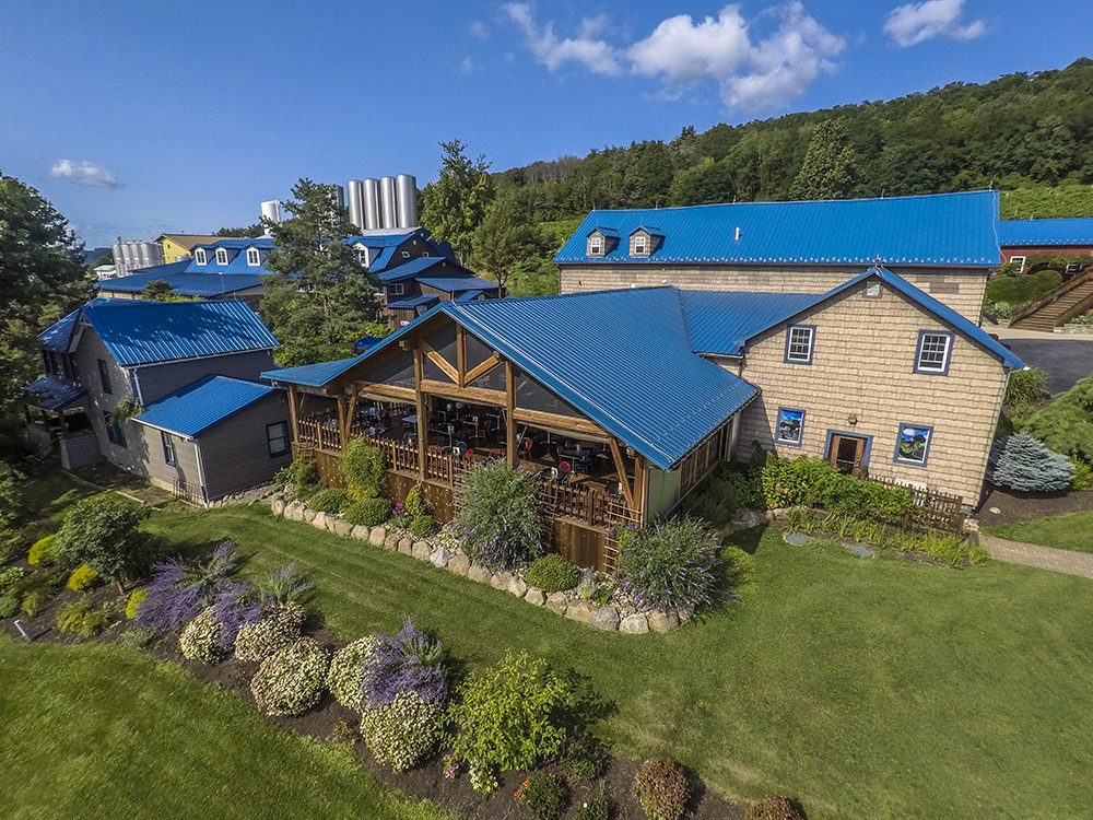 Bully Hill Vineyards iconic blue roof adorns the multiple buildings on-site.