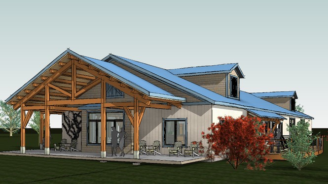 Plans include new covered space created with a timber bent and purlins.