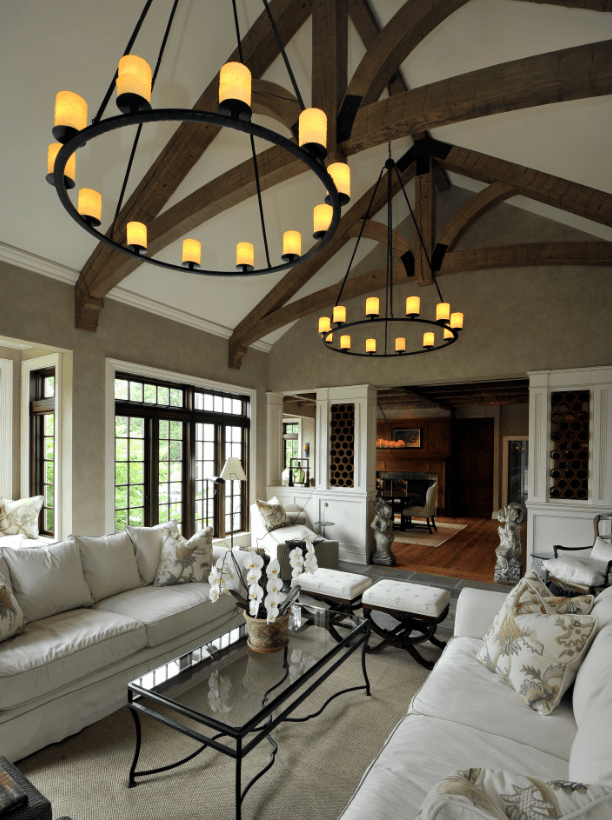 A previous project with Carol Kurth using king post trusses with metal accents. Photo by Peter Krupenye