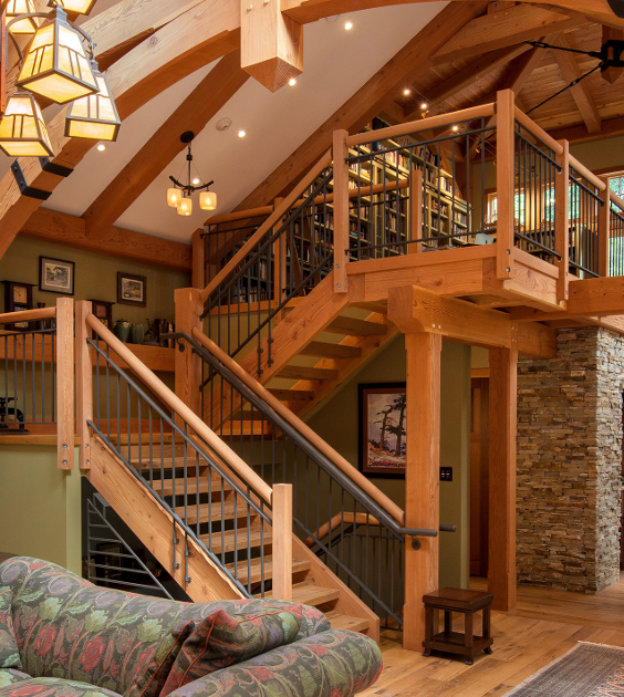 The stairs play a large design element and integration with the frame in this NJ home.
