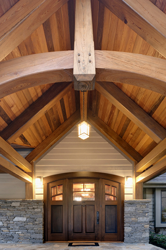 Big or small, entry porches make an impression. Combined with peeled posts, reclaimed timbers, curved bottom chord trusses, flowers, benches, and custom doors they are unmatched by their vinyl, composite, and metal competitors.