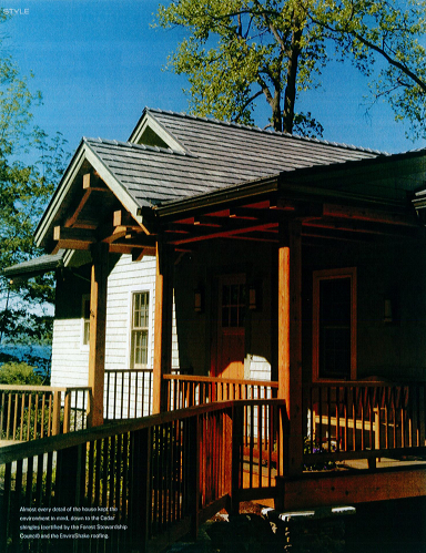 Almost every detail of the house kept the environment in mind, down to the Cedar shingles (certified by the Forest Stewardship Council) and the EnviroShake roofing.
