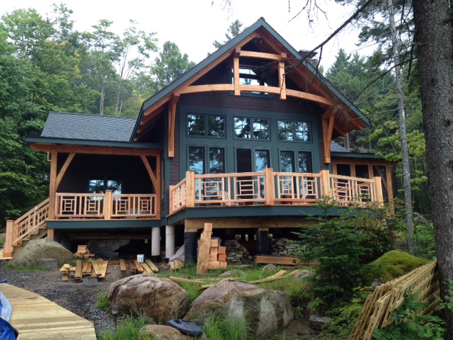 How about a cabin on the lake? Peter and his family have nearly completed their timber frame on Honnedaga Lake in the ADKs. Accessible only by boat, this is the perfect location for some folks, daunting for others. What do you think?