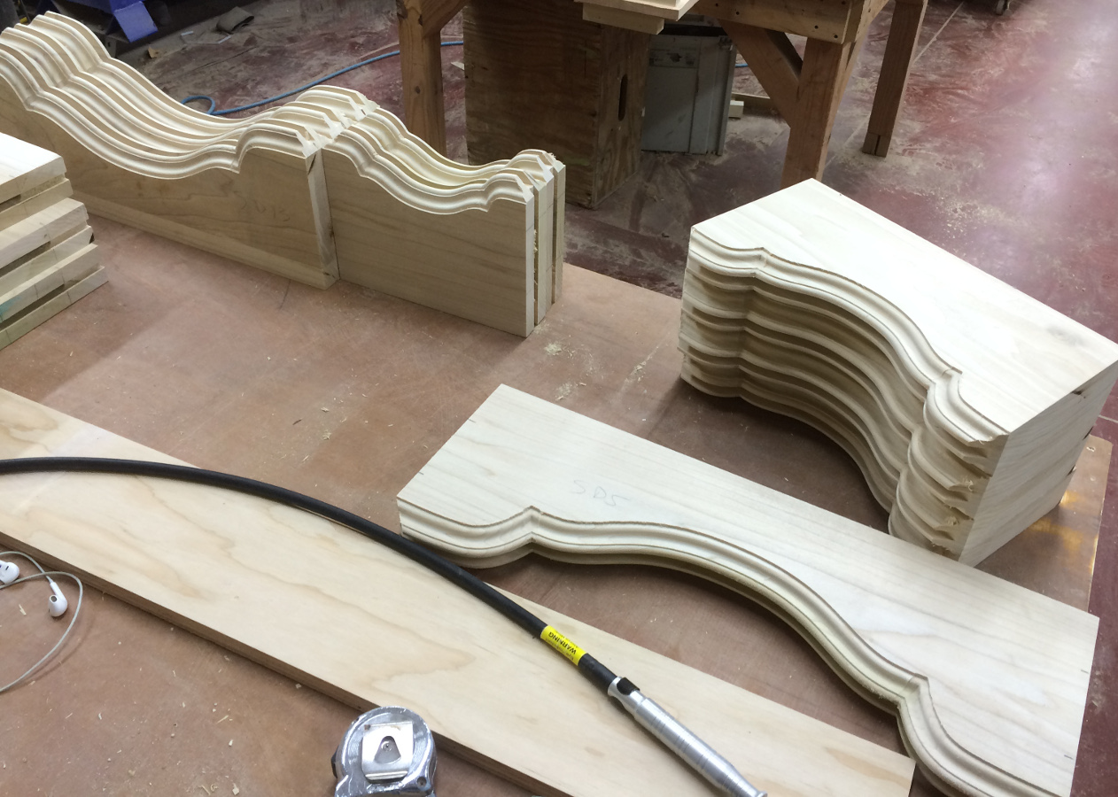Form fabrication, in this case Oak door parts, is another strength of CNC integration.