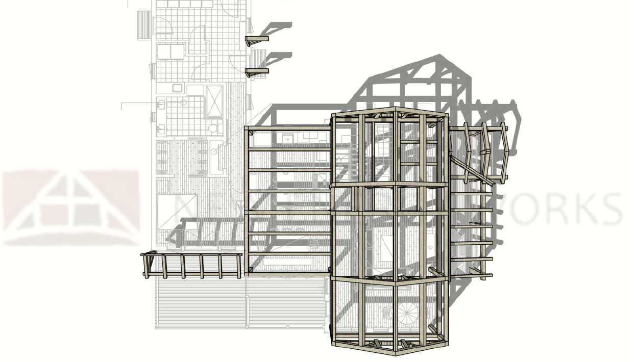 aerial view of timber frame raising