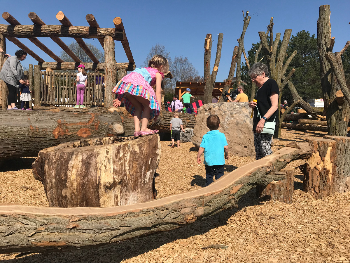 Many young explorers and adventurers amidst the natural elements of Lilac Adventure Zone Playground.