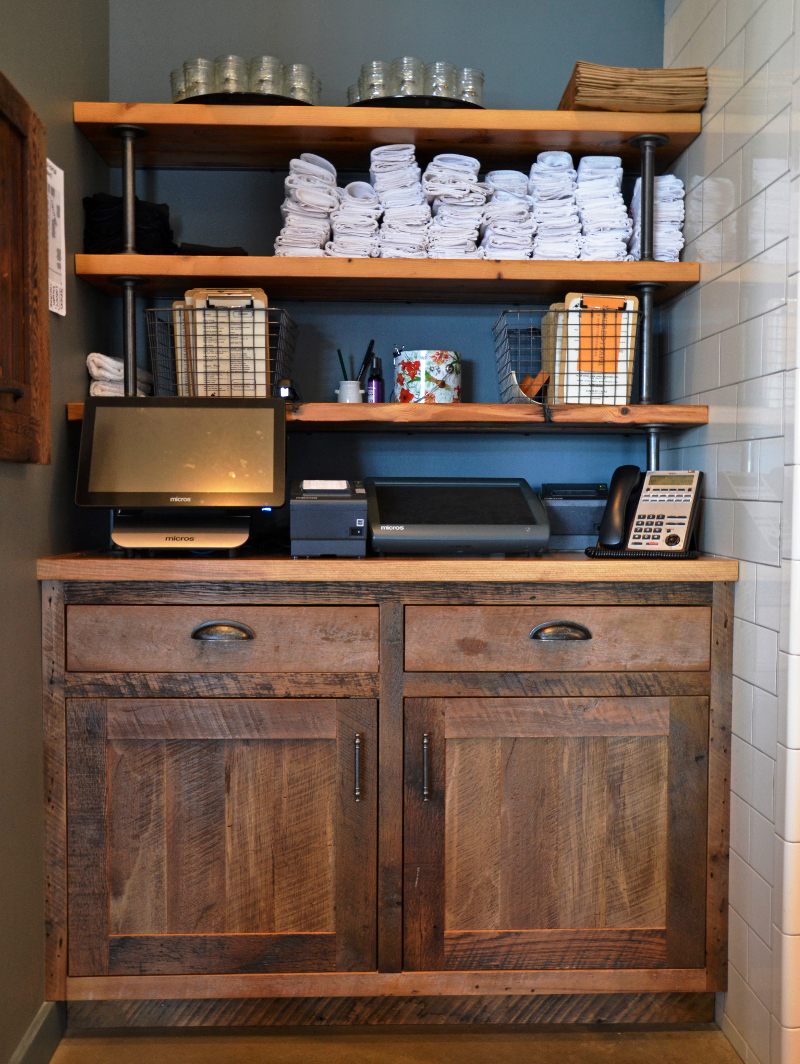 The command center as designed for a commercial space takes form as a cashier and wait staff station within Kindred Fare, a favorite eatery in Geneva, NY.