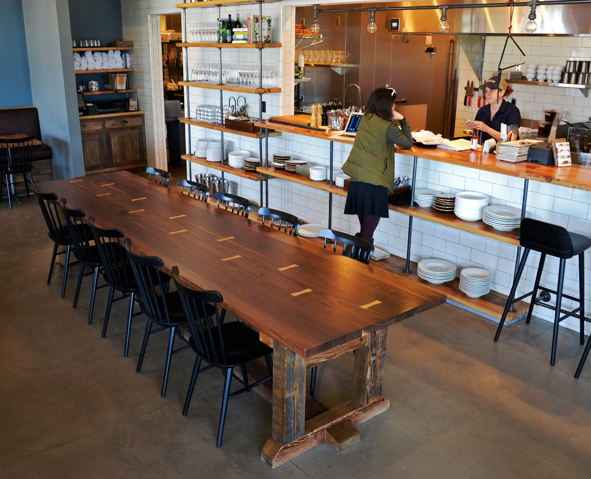 A walnut communal table was the beginning of Kindred Fare, one of NEWwoodworks largest collaborative commercial projects.