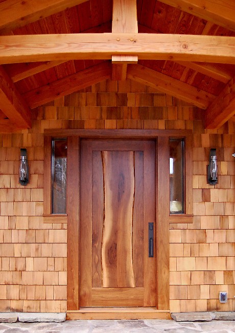 Celebrating the whole plank, live edges were maintained for the center of the main entry door of Dan and Beth’s home.