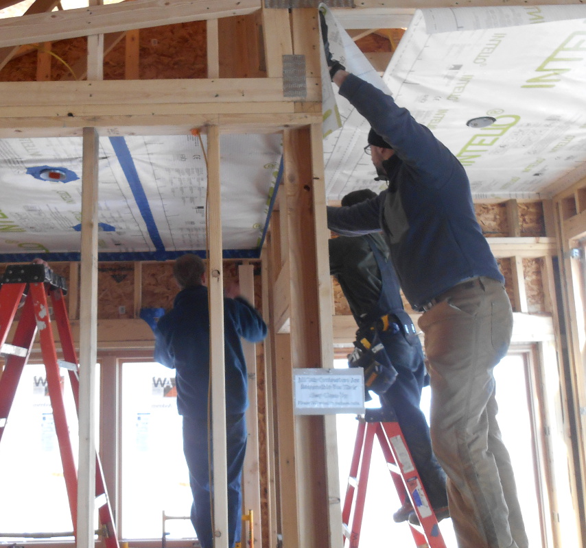 Interior vapor barriers and tapes impact airtightness.