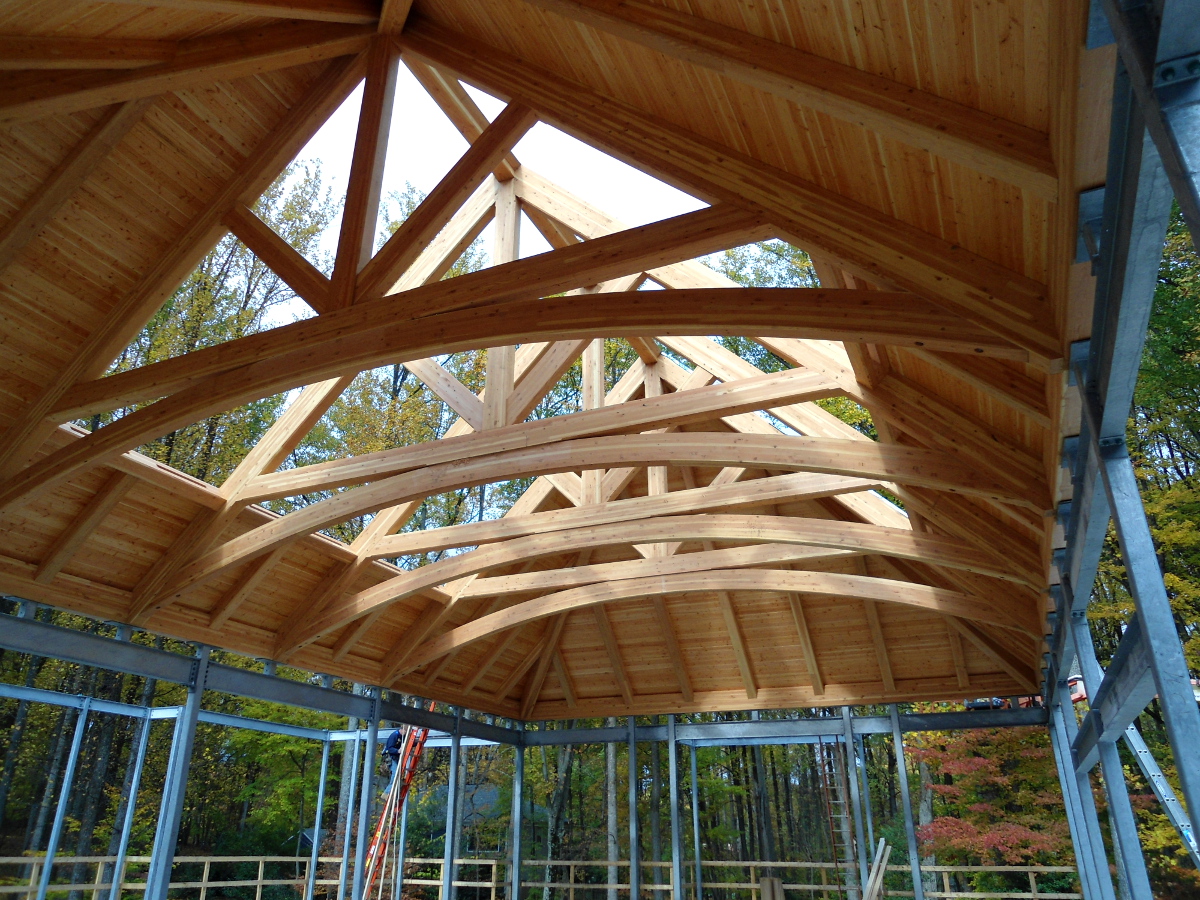A glulam roof truss system will support skylights over an indoor pool.