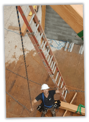 Randy was all smiles as he helped direct “flying” timbers.