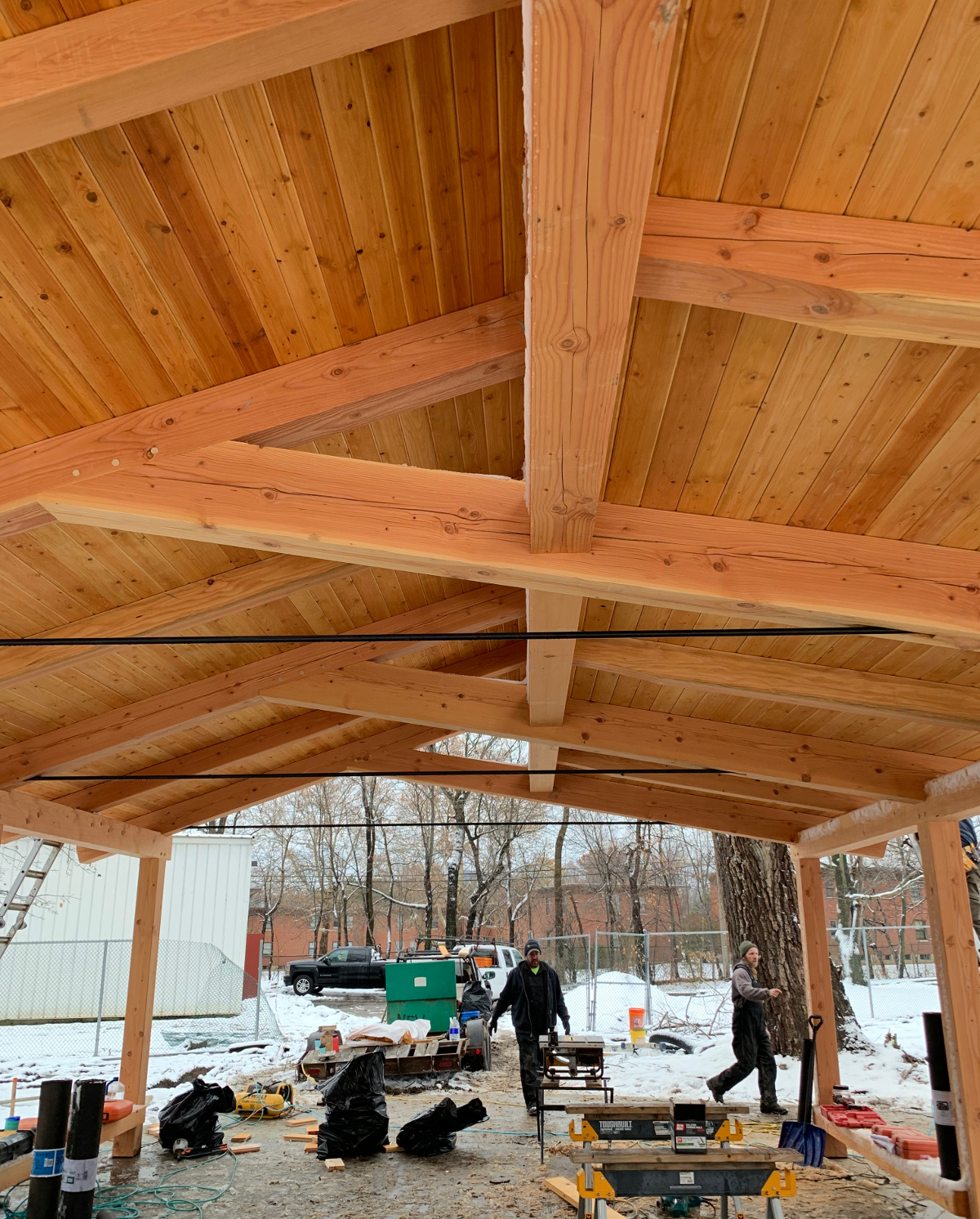 Our construction team recently finished installing t&g on the pavilion.