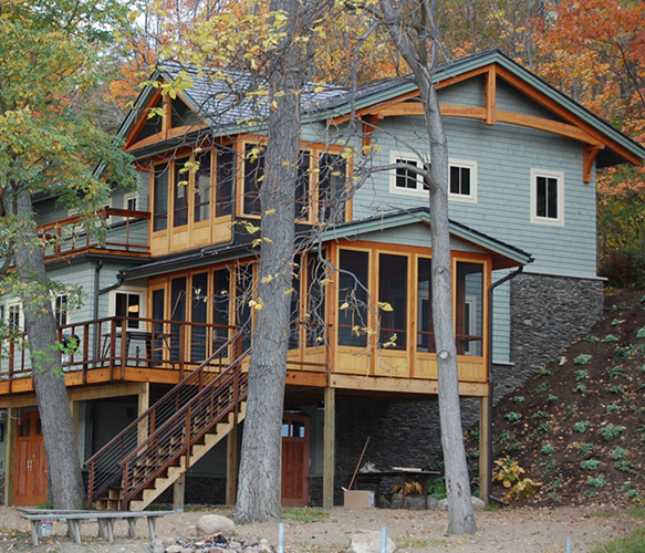 Porch design is open to creativity. Adding a porch to the second level can act as a private master bedroom get-away, or an alternate bedroom on hot summer nights.