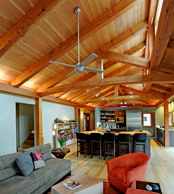 Fine Homebuilding House of the Year (2011), The Vermont Street Project in Portland, Oregon features Douglas fir timbers salvaged from the old Mersman Table factory.