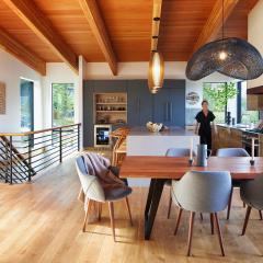 This modern home was designed with a simple palette in mind. Douglas fir glulams provided a clean, natural look.